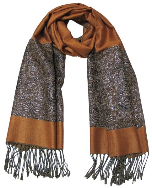 Pashmina Schal - Schultertuch - Stola - mit Paisley Muster - Nr. 7 Hellbraun