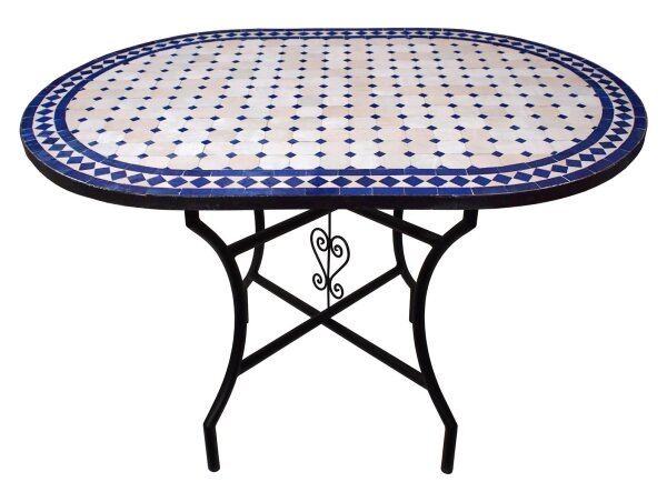 Orientalischer Mosaiktisch Blau-Natur Oval 100 x 60 cm