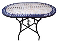 Orientalischer Mosaiktisch Blau-Natur Oval 100 x 60 cm