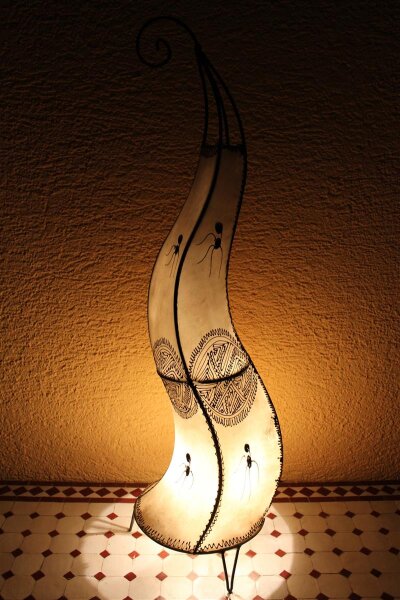 Orientalische Stehlampe "Henna-Rund" 90 cm Leder Natur