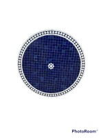 Mosaiktisch Groß Ø100 cm "Fleur" Blau-Weiß Handmade