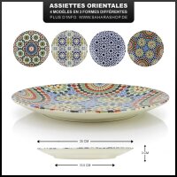 6-er Set Orientalischer Porzellan-Teller Oriental rund Ø 25cm Blau-Bunt Speise-Essteller spülmaschinenfest