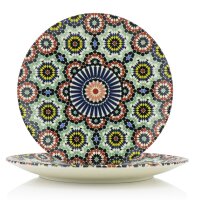 6-er Set Orientalischer Porzellan-Teller Arabesque rund Ø 20cm Grün-Bunt Speise-Essteller spülmaschinenfest