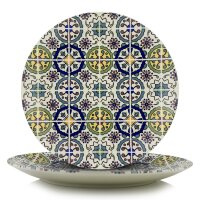 12-er Set Orientalischer Porzellan-Teller Sahara rund Ø20cm Gelb-Blau-Bunt Speise-Essteller spülmaschinenfest