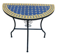 Marokkanische Mosaikkonsole halbrund Blau-Gelb Groß