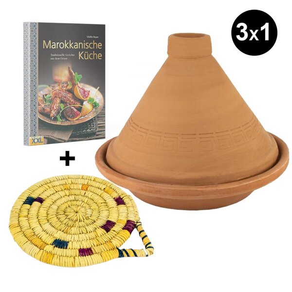 Tajine-Set Geschenkset Tajine 29 cm + Untersetzer + Kochbuch