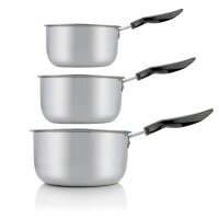 3-teilig Stielkasserolle Kochtopf Stieltopf Casserolle Aluminium 14, 16 und 19 cm