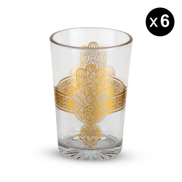 6 Premium Orientalische Marokkanische Teegläser "Hand der Fatima" Gold