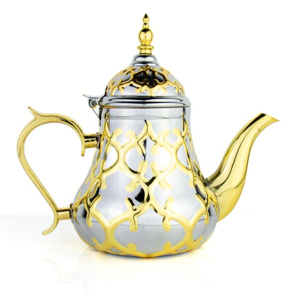 Induktion Orientalische Teekanne, Berrad Atay, Cay Kanne, "Fes" Silber-Gold 0,8 L