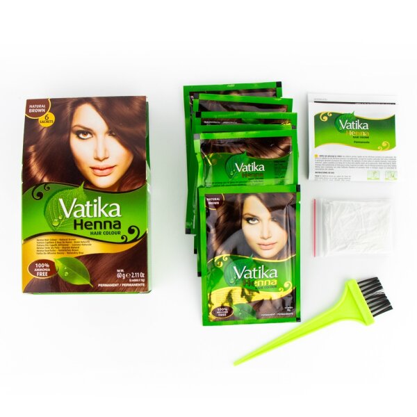 Dabur Vatika Henna Haarfarbe -Hair Colour Permanent Natural Brown 6x10g (insgesamt - 60g)