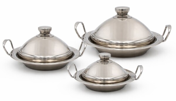 3er Set Marokkanische Tajine Ø 26/30/34 cm Induktion Sahara Edelstahl Silber