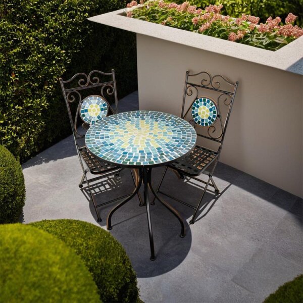 Mosaiktisch, 3-teilig, Klappbar, Metall-Gartenmöbel mit Tisch und 2 S, 149,90 €