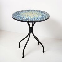 Mosaiktisch, 3-teilig, Klappbar, Metall-Gartenmöbel mit Tisch und 2 Stühlen, Blau-Grün