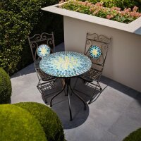 Mosaiktisch, 3-teilig, Klappbar, Metall-Gartenmöbel mit Tisch und 2 Stühlen, Blau-Grün