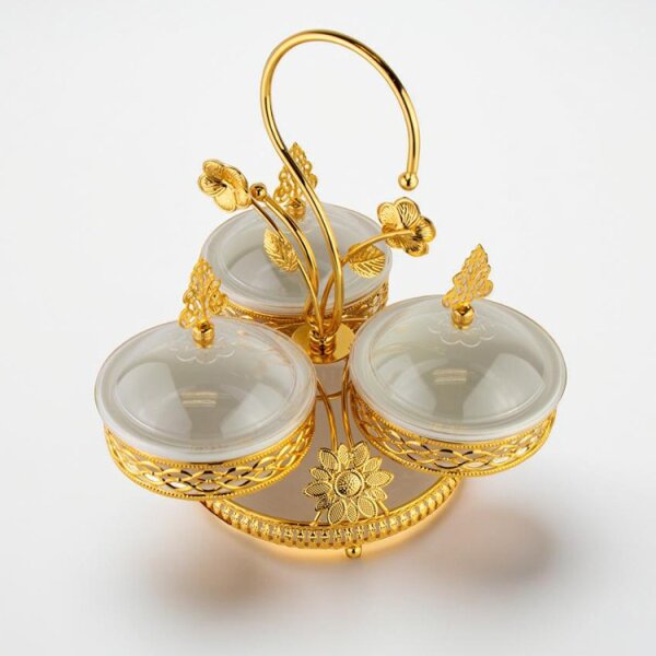 Elegantes Snackschalen-Set – 3-teilig mit Deckel und goldener Verzierung Modell 5367