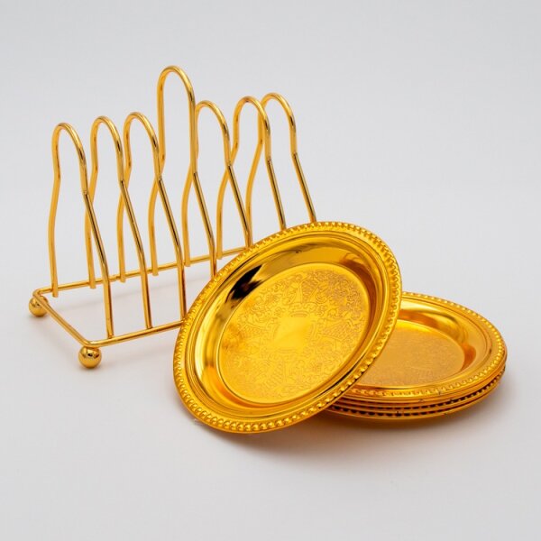 6 x Orientalische Untersetzer für Gläser Teegläser Gold Rund Hitzebeständig HM 5402 Gold