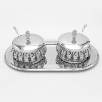 2er-Set Glas-Tischdeko, Zuckerdosen mit Deckel und Löffel – GOLD und SILBER HM6498-7