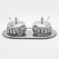 2er-Set Glas-Tischdeko, Zuckerdosen mit Deckel und Löffel – GOLD und SILBER HM6498-7