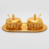 2er-Set Glas-Tischdeko, Zuckerdosen mit Deckel und Löffel – GOLD und SILBER HM6498-7