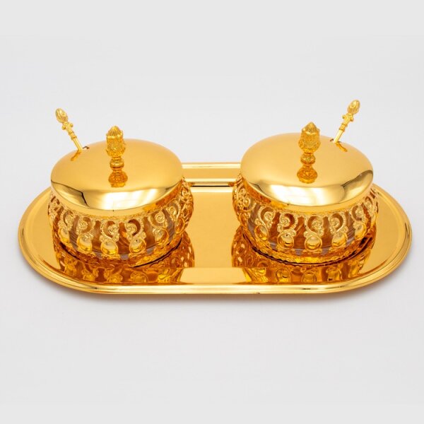 2er-Set Glas-Zuckerdosen mit Deckel und Löffel – GOLD HM6498-7 G