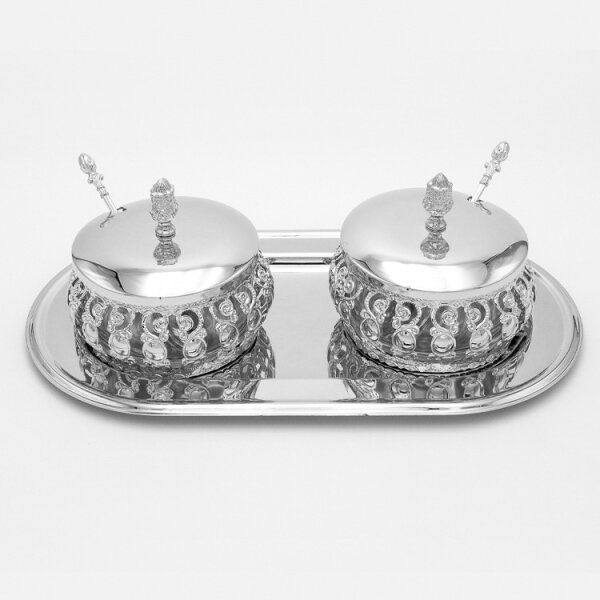 2er-Set Glas-Zuckerdosen mit Deckel und Löffel – SILBER HM6498-7