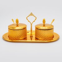 2er-Set Zuckerdose Tischdeko Aufbewahrung mit Deckel und Löffel – GOLD und SILBER HM6498H