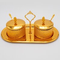2er-Set Zuckerdose Tischdeko Aufbewahrung mit Deckel und Löffel – GOLD und SILBER HM6498H