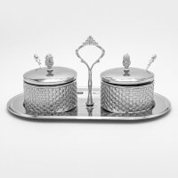 2er-Set Zuckerdose Tischdeko Aufbewahrung mit Deckel und Löffel – GOLD und SILBER HM6498H