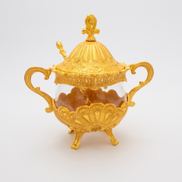 Zuckerdose Tischdeko Aufbewahrung mit Deckel und Löffel – GOLD / SILBER HM6498H