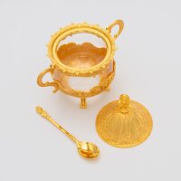 Zuckerdose Tischdeko Aufbewahrung mit Deckel und Löffel – GOLD / SILBER HM6498H