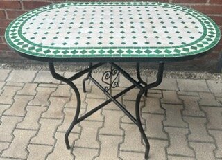 Mosaiktisch Esstisch Garten Balkon Outdoor Grün-Natur Oval 100 x 60 cm