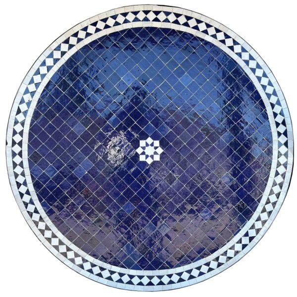 Mediterraner Mosaiktisch Garten Balkon Tisch Rund Ø 60 cm "Fleur" Blau-Weiß