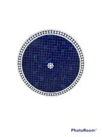 Mediterraner Mosaiktisch Garten Balkon Tisch Rund Ø 60 cm "Fleur" Blau-Weiß