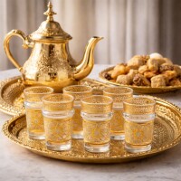 6 Teegläser, Atay, Cay Orientalische Tee Glas Set Najma Gold