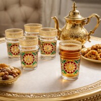 6 Teegläser, Atay, Cay Orientalische Tee Glas Set Najma Gold Multi