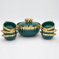Edles Suppen- & Servierset „Royal Green“ Keramik 2Liter Haira Soup Bowl Çorba Suppenterrine