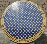 2. Wahl Mosaiktisch Groß Ø120 cm Rund Blau-Gelb Handmade Marokko