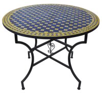 Orientalischer Mosaiktisch Rund Ø 120 cm Blau-Gelb