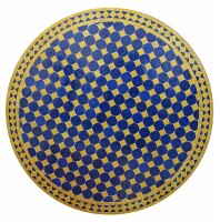 Orientalischer Mosaiktisch Rund Ø 120 cm Blau-Gelb