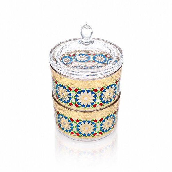 Doppelte Glas Snackschale -Blau – Höhe 18 cm  Ø 9,5 cm
