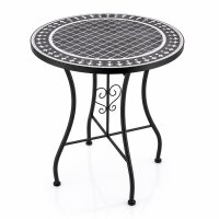 Mosaiktisch, 3-teilig, Klappbar, Metall-Gartenmöbel mit Tisch und 2 Stühlen, Schwarz-Weiß