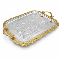 Tablett Set 2 Stück Teetablett mit Griffen Gold-Silber