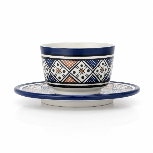 Marokkanische Keramikschale mit Teller Ø ca. 10,5 cm Fes Blau-Multi