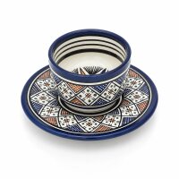Marokkanische Keramikschale mit Teller Ø ca. 10,5 cm Fes Blau-Multi