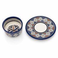 Marokkanische Keramikschale mit Teller Ø ca. 10,5 cm Fes Blau-Multi