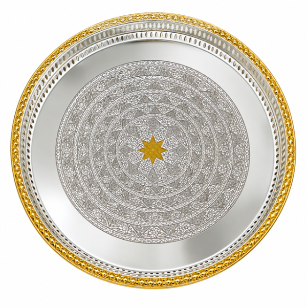 Servier Tablett Teetablett Servierplatte XL Rund  Ø 70cm Gold-Silber