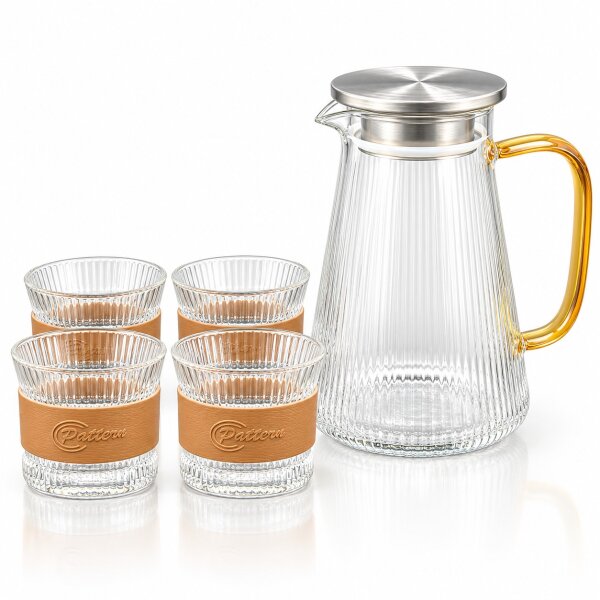 Karaffe & Glas-Set | 1600 ml Karaffe & 4 Gläser à 200 ml für Wasser, Säfte, Tee