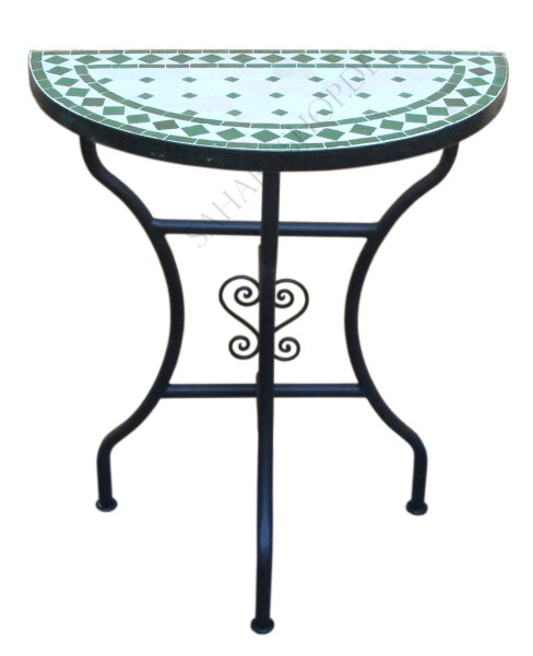 Marokkanische Mosaikkonsole halbrund Grün-Natur Klein
