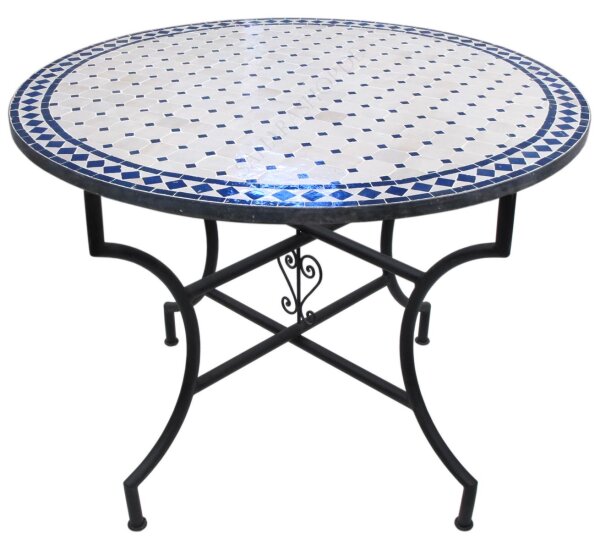 Orientalischer Mosaiktisch Rund Ø 100 cm Blau-Natur