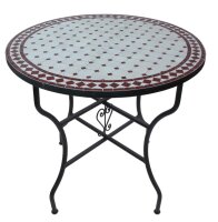 Mediterraner Mosaiktisch Rund Ø 80 cm Bordeaux-Natur